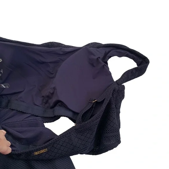 Sea Level One Shoulder Cut Out Lace Bodice One Piece Swimsuit Navy 12 NWT - Picture 11 of 15